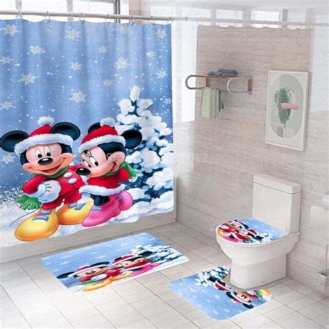 Mickey And Minnie Mouse Seeing In Grey Background Bathroom Set Rever