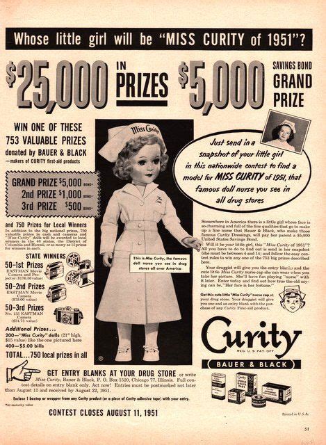 1951 Miss Curity Doll Nurse Print Ad Vintage By Catchingcanaries Print Ads Vintage