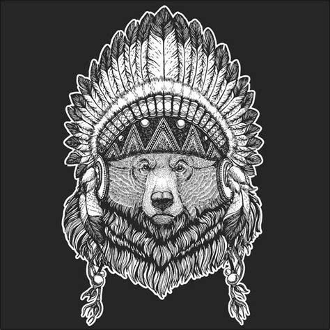 Big Wild Grizzly Bear With Native American Headdress