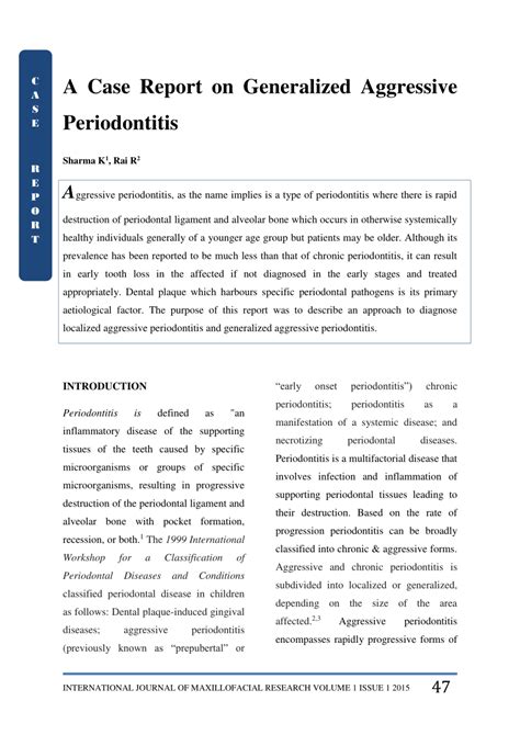 Pdf A Case Report On Generalized Aggressive Periodontitis
