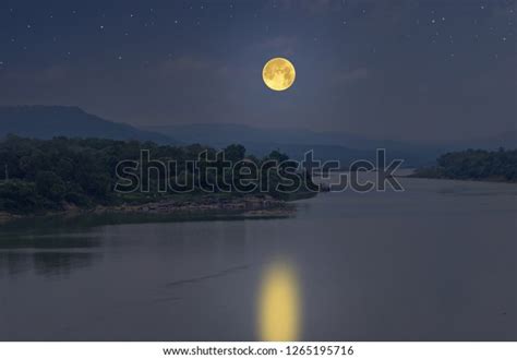 Beautiful Romantic Full Moon Over River Stock Photo Edit Now 1265195716