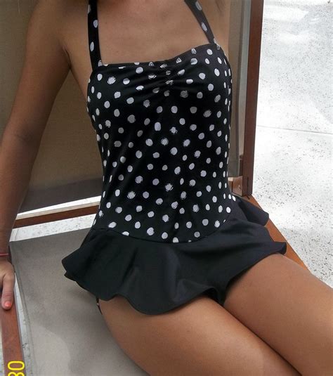 Going Dotty One Piece Swimsuit With Flounce Skirt Vintage Style Swimwear Fashion Cute