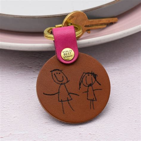 Personalised Childs Drawing Leather Keyring For Mum By Hold Upon Heart