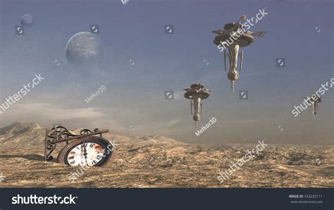 Wasteland Rusty Clock Space Stations Stock Illustration 163235111