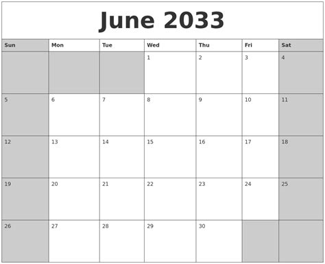 June 2033 Calanders