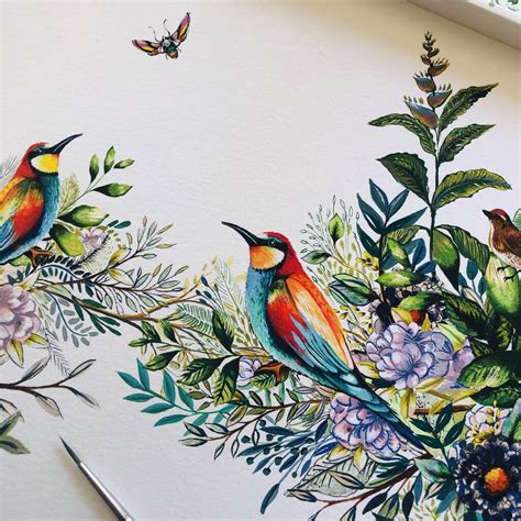 Tropical Birds Illustrated Print By Charlotte Jones Design