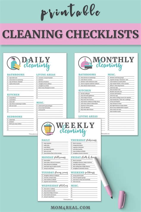 Daily Weekly Monthly Cleaning Checklist Printable