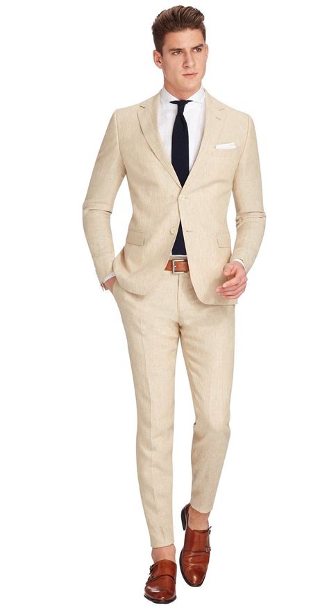 Zayn Sand Melange Textured Linen Suit Khaki Suit Beige Suits Terno