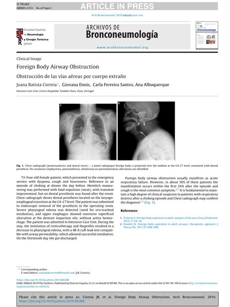 Pdf Foreign Body Airway Obstruction