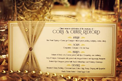9 tips for a roaring twenties bash. Wedding Detail Shot Reception Dinner Menu Art Deco ...