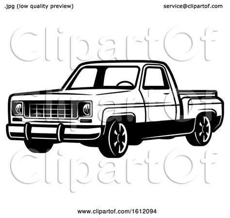 Clipart Of A Black And White Pickup Truck Royalty Free Vector