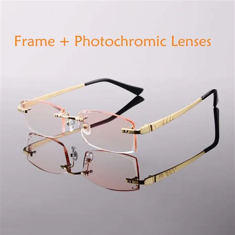 titanium eyeglasses men rimless prescription reading myopia photochromic bi focal glasses color