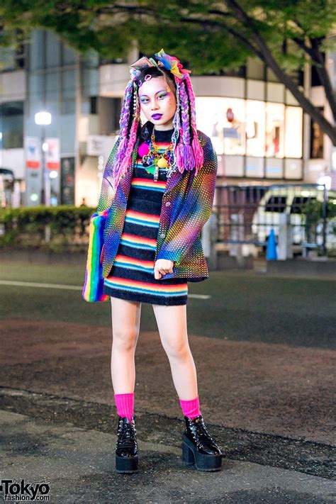 Colorful Kawaii Harajuku Street Style W Rainbow Hair Falls Kinji Kobinai And Bubbles Tokyo