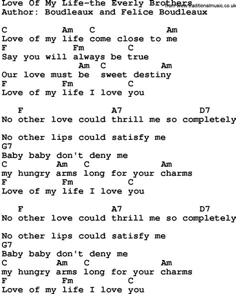 Country Musiclove Of My Life The Everly Brothers Lyrics And Chords