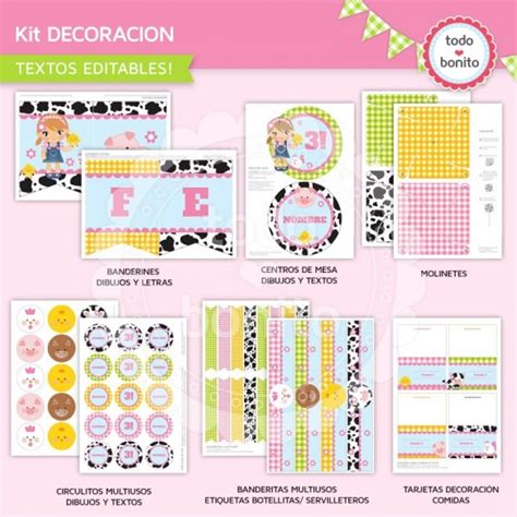 Las condiciones de uso son importantes, te recomiendo leerlas antes de tu compra. Granja niñas: kit imprimible decoración de fiesta - Todo Bonito