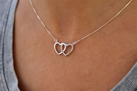 Silver Heart Necklace For Women Dainty Heart Jewelry Love Necklace Mom Gift For Her Tiny