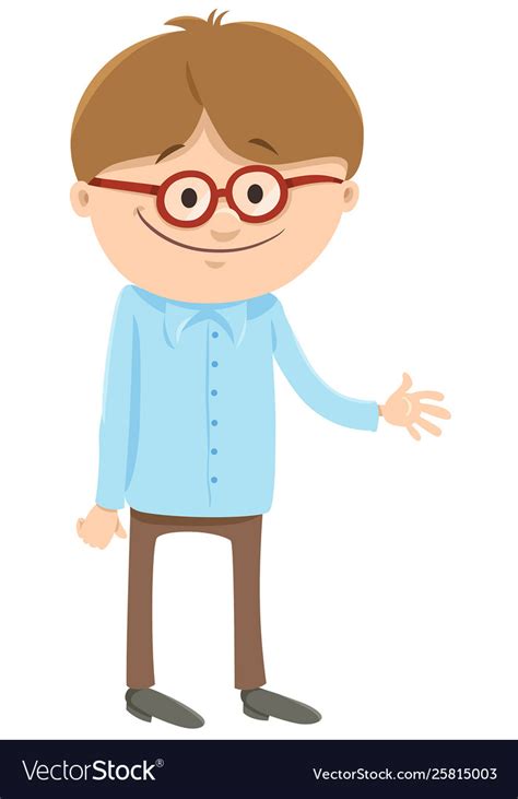 Happy Boy Cartoon Character With Glasses Vector Image
