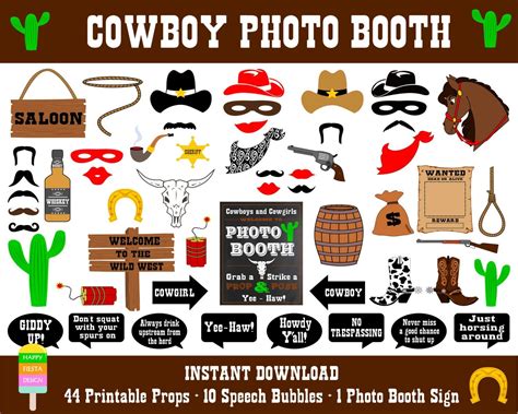 Wild West Photo Booth Vector Props Set Diy Cowboy Party Stock Free