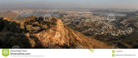 Panoramic View Of Udaipur City Lakes Palaces And Surrounding