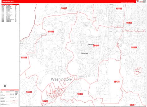 Lakewood Washington Zip Code Wall Map Red Line Style By Marketmaps