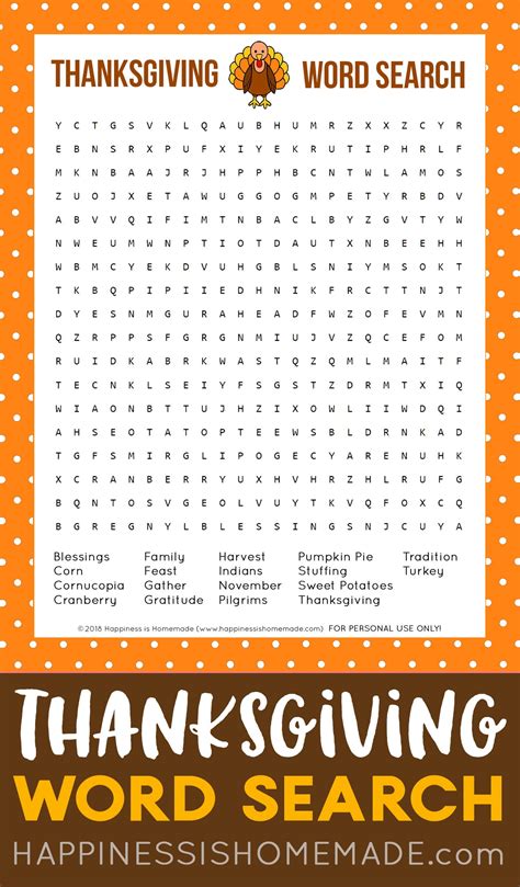 Thanksgiving Word Search Printable Happiness Is Homemade