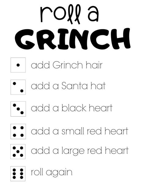 Roll A Grinch Dice Game Printable Grinch Images Grinch Free