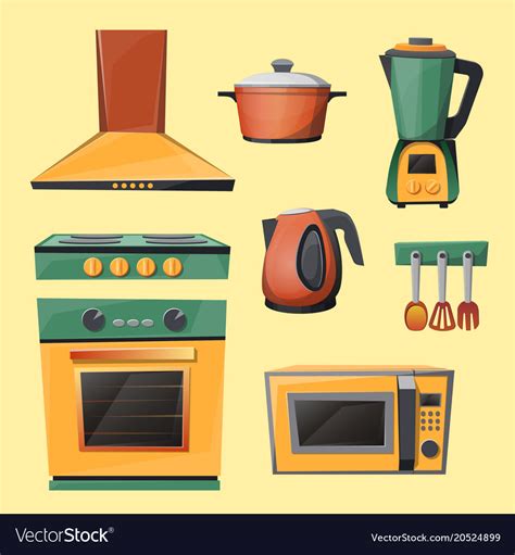 Cartoon Set Of Household Kitchen Appliances Vector Image