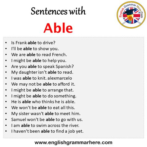 Sentences With Able Able In A Sentence In English Sentences For Able