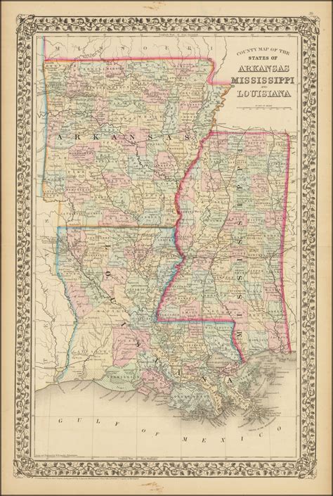 County Map Of The States Of Arkansas Mississippi And Louisiana