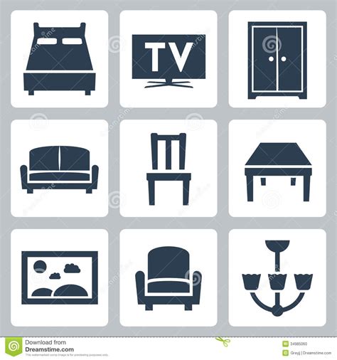 Sala de estar, cocina, baño. Iconos De Los Muebles Del Vector Fijados Ilustración del ...