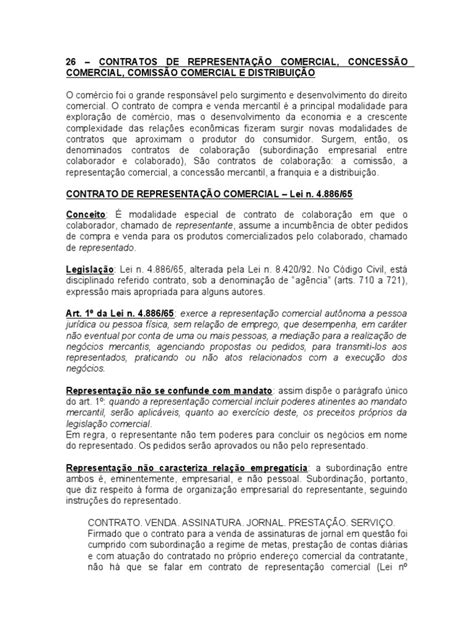 26 Contratos De RepresentaÇÃo Comercial ConcessÃo Comercial ComissÃo