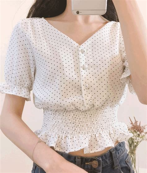romantic museshirred waist dotted blouse mixxmix fashion outfits fashion clothes
