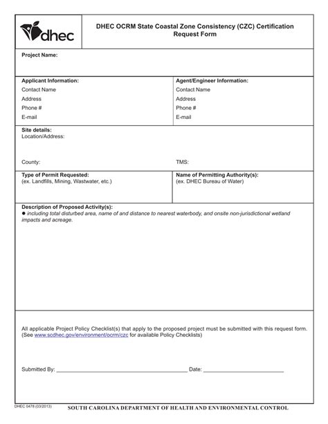 Dhec Form 0478 Fill Out Sign Online And Download Fillable Pdf South