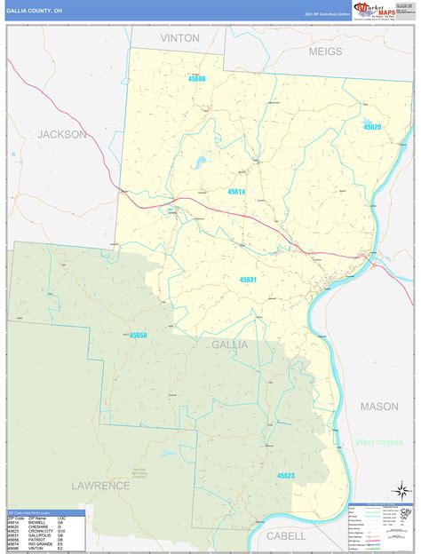 Gallia County, OH Zip Code Wall Map Basic Style by MarketMAPS