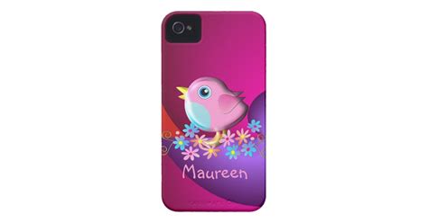 Cute Iphone 4 Case With Bird And Name Zazzle
