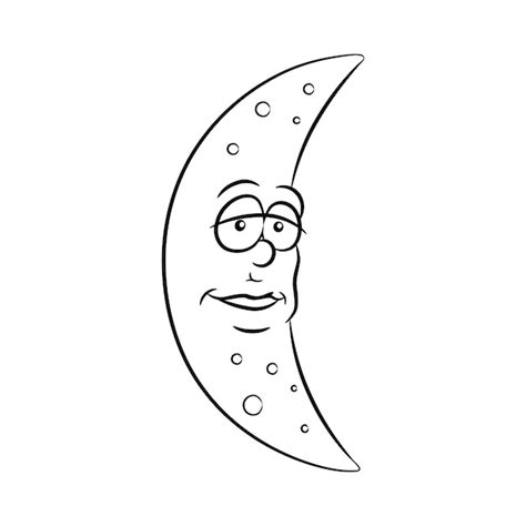 Premium Vector Black Line Art Moon Cartoon On A White Background