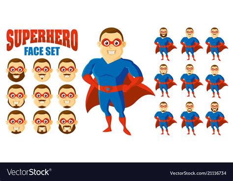 Superhero Face Set Cartoon Character Royalty Free Vector
