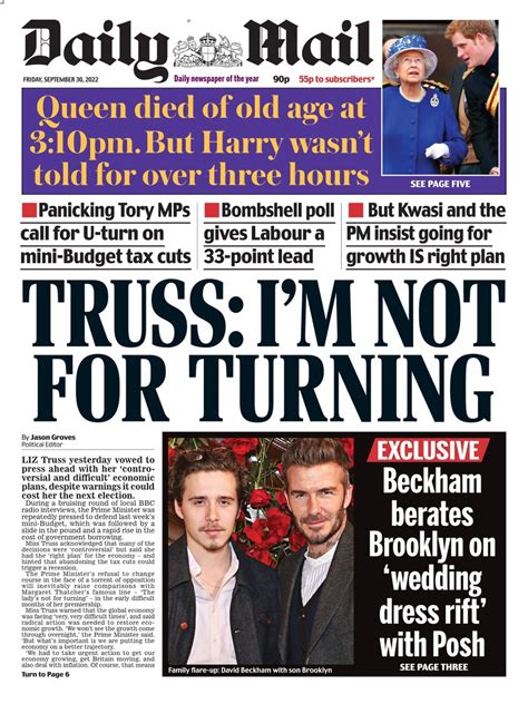 Daily Mail Front Page 30th Of September 2022 Tomorrows Papers Today