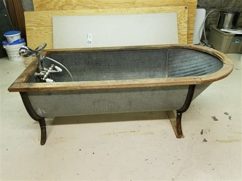 Galvanized Cowboy Bath Tub Antique Wood Rimed How To Antique Wood