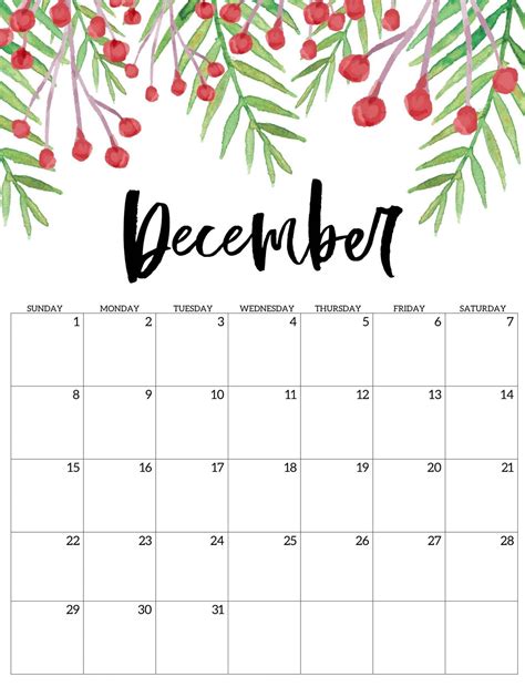December 2021 Free Printable Calendar