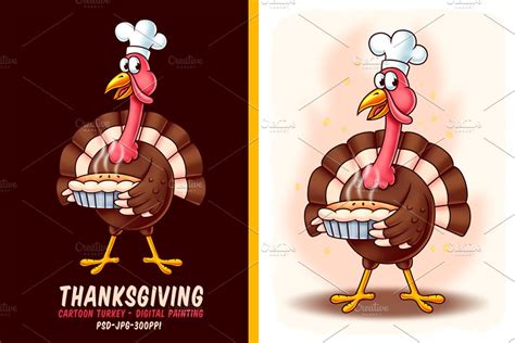 Thanksgiving Cartoon Turkeys Set Pre Designed Illustrator Graphics