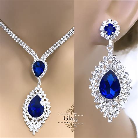 Royal Blue Bridal Jewelry Set Sapphire Bridesmaid Necklace Etsy