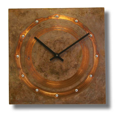 Patinated Copper Rustic Square Decorative Wall Clock 12 Inch Silent Non