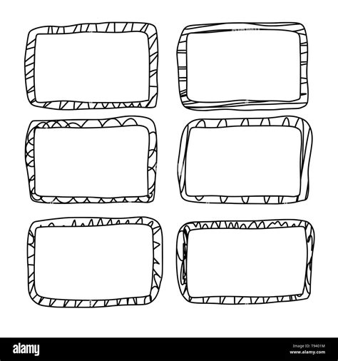 Frames In Doodle Style Set Of Rectangle Handdrawn Borders Vector