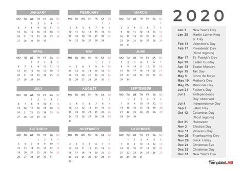 Downloadable 2020 Year At A Glance 2020 Calendar Calendar Inspiration