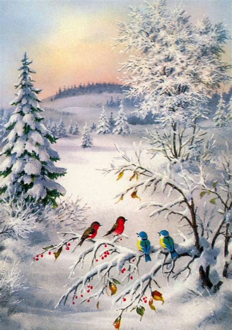 Winter Wonderland With Birds Christmas Prints Vintage Christmas