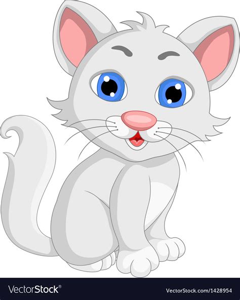 Cute White Cat Cartoon Expression Royalty Free Vector Image