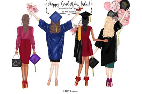 Graduation Clipart Graduating Girls Clipart College Senior Clipart By