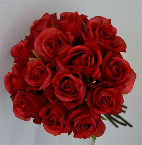 Silk Rose Roses Red Wedding Bridal Bouquet Dark Artificial Pre Made