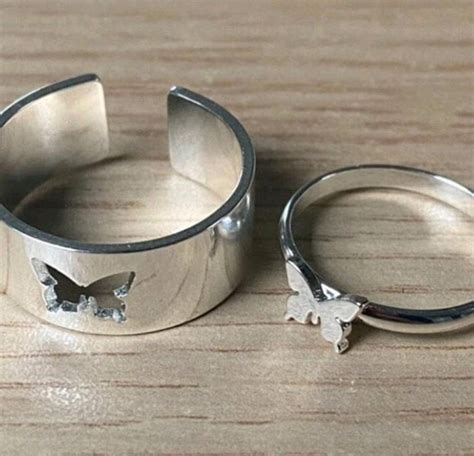 Silver Matching Butterfly Ring Set Couple Love Valentines Etsy